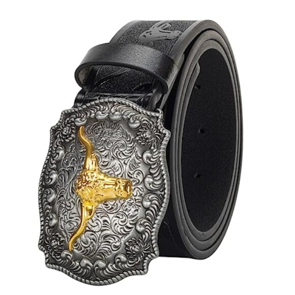 Western Cowboy Leather Belt - Picture 2 of 7